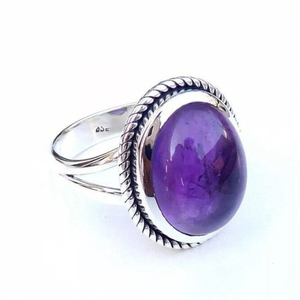 Lujoso anillo de amatista Natural de Plata de Ley 925, 10x12mm, forma ovalada, declaración Bohemia hecha a mano, ajuste de bisel de joyería fina - Product Image 2