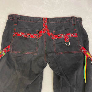 Pantalon noir à carreaux avec fermetures éclair à chaîne, pantalon large à carreaux rouges, style grunge gothique pour femmes, 2026 - Product Image 5