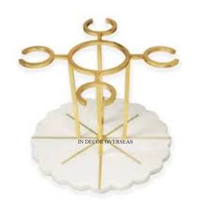 Base de diseño única de mármol blanco de aspecto magnífico y soporte de botella de vino de Metal de alta calidad chapado en oro de alta calidad soporte de decoración - Product Image 1