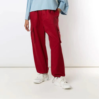 Pantalon cargo chauffant unisexe coupe-vent 100 % polyester, plusieurs poches, couleur rouge unie, options grandes tailles - Tex (Marque Distributeur)