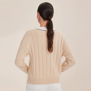 Pull en maille décontracté pour femme, col en V, manches longues, 100% coton, luxueux, automne-hiver - Product Image 3