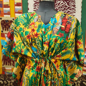 Caftán de algodón con flores indias, vestido largo cómodo para mamás de talla grande, ropa de dormir para playa, caftán de maternidad - Product Image 1