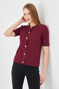 Cárdigan Elegante de Manga Corta para Mujer, Cómodo, Transpirable, de Punto Acanalado, Corte Ajustado, con Botones, Top de Punto para Verano, Estilo Moderno para Damas - Product Image 2