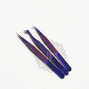 Pince à épiler professionnelle d'extension de cils de haute qualité en acier inoxydable violet de nouveau style avec marque privée de revêtement au plasma - Product Image 2