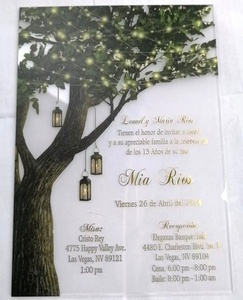 Invitaciones de boda de acrílico transparente de árbol verde oscuro y dorado, invitaciones de Quinceañera de cumpleaños de lámina dorada, invitación dulce 15 16 - Product Image 1