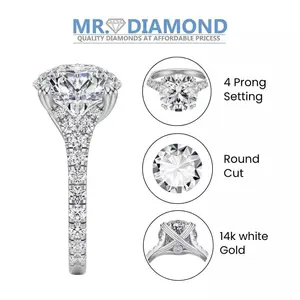 Ensemble de bague de fiançailles vintage en or blanc 14 carats certifié IGI pour femme Tishya Diamond, 3,0 CT, diamant de laboratoire brillant, halo caché - Product Image 4