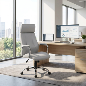 New York Grey Eco- Leather Presidential <b>Chair</b> Contemporary Design with Adjustable Height and Headrest for Home Office - Product Image 2