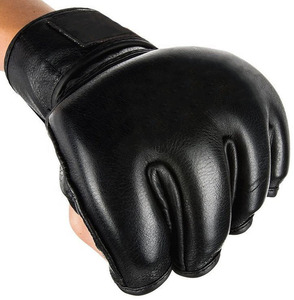 Gants d'entraînement demi-doigts en cuir véritable MMA et Kickboxing unisexe de qualité supérieure avec boucle à crochet réglable et dragonne - Product Image 5
