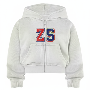 Sudadera gruesa con cremallera de invierno 460 GSM, forro polar pesado, mezcla de poliéster y algodón suave, color blanco, sudaderas básicas con logotipo de chenilla personalizado - Product Image 1