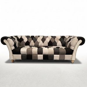 Patchwork Fabric Chesterfield <b>Sofa</b> 3 Seater | Tufted Multicolor Statement <b>Sofa</b> | Midcentury Modern Villa & Living Room Furniture - Product Image 1