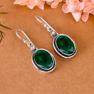 Boucles d'oreilles de style bohème plaqué argent sterling 925 à la mode pierre précieuse émeraude verte pierre naturelle lunette anniversaire - Product Image 5