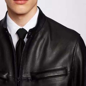 แจ็กเก็ตหนังสีดำสำหรับผู้ชายเสื้อฟิตเนสลำลองเข้ารูปแฟชั่นใหม่ล่าสุดออกแบบ100% สำหรับฤดูหนาว - Product Image 4