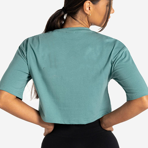 Top corto verde azulado de la mejor calidad para mujer, camiseta informal de manga corta para Yoga, gimnasio, Fitness, hombros caídos, suave, elástico, elegante, de verano - Product Image 6