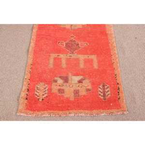 Vintage Herki <b>Runner</b> Rug 2.6x9.5 ft (80x290 cm), Turkish <b>Red</b> Abstract Rug - Product Image 5
