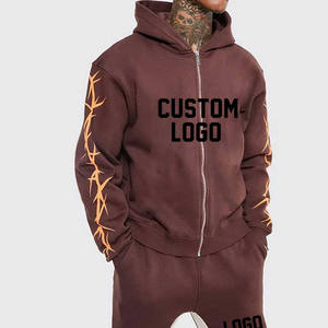 Survêtement d'hiver pour homme sur mesure, écologique, pantalon évasé, sweat à capuche zippé, imprimé, 2 pièces, 100% coton, séchage rapide, coupe-vent - Product Image 4