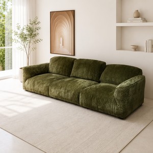 Sofá Seccional Modular Reclinable Convertible Tapizado en Chenilla Verde Moderno Sans de 3 Plazas para Apartamento, Parque, Escuela, Villa - Product Image 1