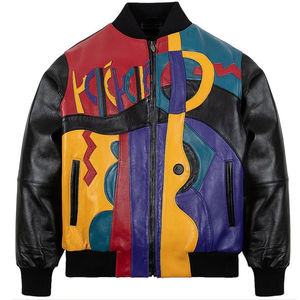 Blouson aviateur légendaire en polyester/coton pour hommes fait à la main avec motif de lettres multicolore imperméable et écologique pour l'automne - Product Image 1