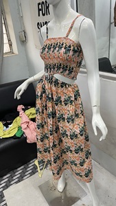 Belles robes Maxi 100% coton Style décontracté avec méthode de tissage tissé à la taille naturelle Poches à manches courtes lavables - Product Image 4