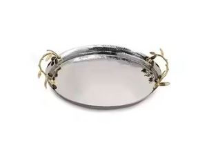 Plateau de service alimentaire en bois brun de haute qualité avec poignées, organisateur de cuisine à domicile, personnalisable, export Inde, type de plateau en métal - Product Image 2