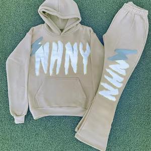 Chándal de lana de algodón para hombre, manga larga con cordón, ropa deportiva informal transpirable de invierno, conjunto gráfico de talla grande - Product Image 1