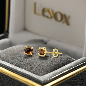 Classic 925 <b>Sterling</b> <b>Silver</b> Gold Plated Handmade 5-7mm Raw Smoky Quartz <b>Stud</b> Earrings Natural Gemstone Jewelry for Women Gift - Product Image 3