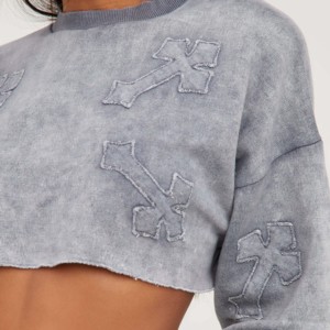 New Stylish Winter Solid Custom Logo 100% Cotton Women's Tracksuit Crop <b>Top</b> Sweatshirt Jogging Set - Product Image 2