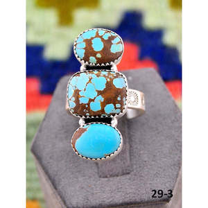 Bague ajustable Southwest n°8 en turquoise et argent sterling sertie de pierres, plaquée or rose, en acier inoxydable, style tendance, cadeau - Product Image 1