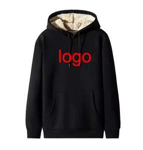 Sudadera con capucha de lana de talla grande para hombre, algodón mezclado con logotipo bordado, sudadera básica de gran tamaño con capucha - Product Image 3