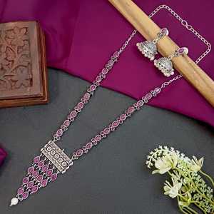 Colgante de cadena de joyería oxidada india, conjunto de collar de cristal, gota de perla de imitación, Jhumka pendientes colgantes, joyería de moda para mujer - Product Image 2