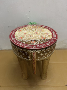 Handcrafted Rajasthani Hand-Painted Wooden Elephant Shape Coffee Table Side Table With Embose Work Decor Nightstand Bedside - Product Image 6