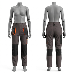 Pantalones de Trabajo para Mujer, Lona de 300 g/m², Color Gris con Paneles Negros, Estilo Utilitario, Logotipo Personalizado, Pantalones Cargo Flexibles - Product Image 3