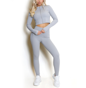 Haute qualité hommes 3 pièces fermeture éclair avant coupe-vent respirant ensemble de vêtements de sport soutien-gorge à manches longues veste Yoga Leggings en gros - Product Image 3