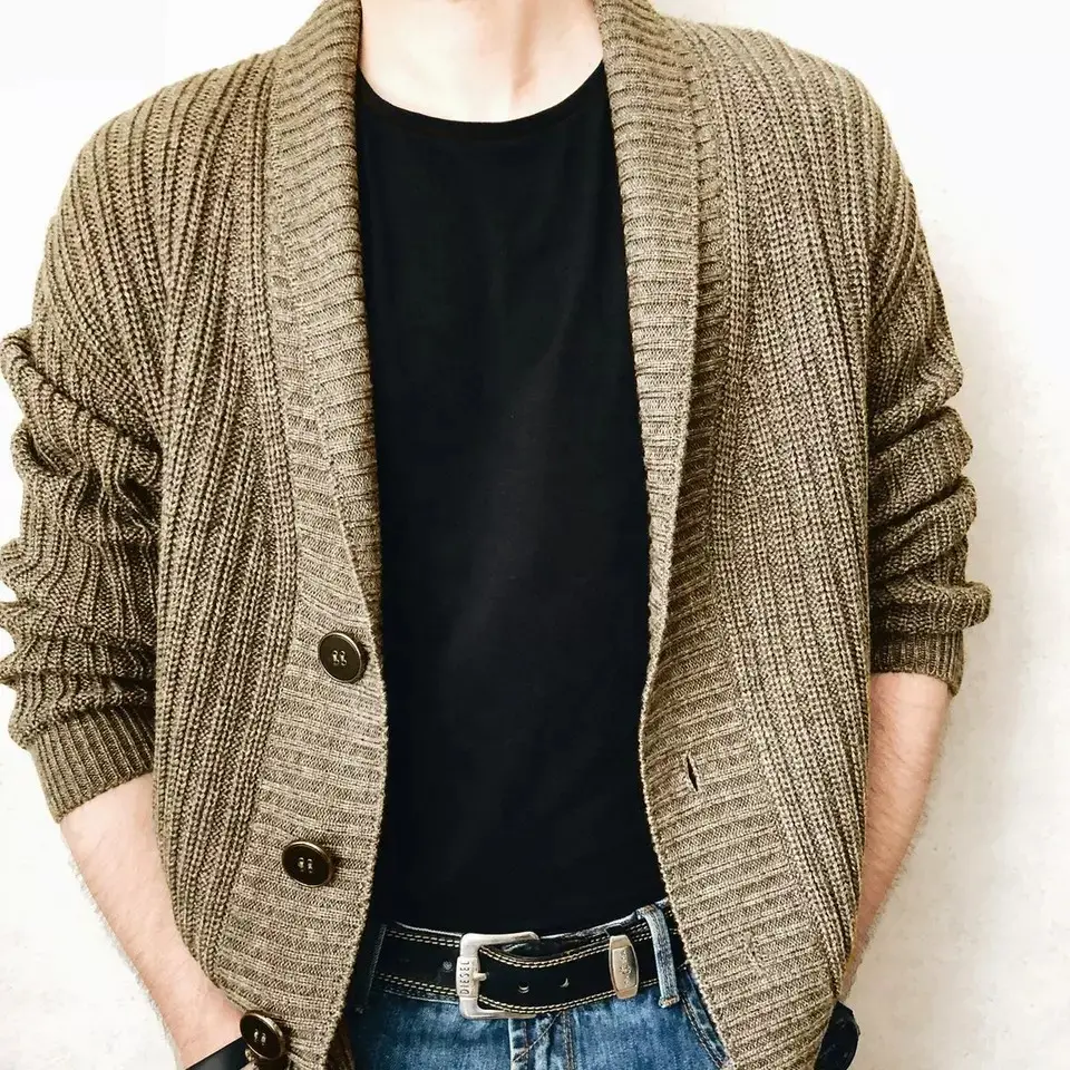 2022 Trending Sale Custom autumn winter men's long sleeve single-breasted sweater knitted coat men custom cardigan