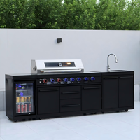 Îlot de barbecue modulaire moderne de luxe sur mesure avec 6 brûleurs en acier inoxydable complet avec revêtement en poudre, GPL/GN, barbecue d'extérieur