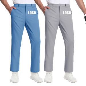 กางเกงกอล์ฟแฟชั่นผู้ชายเอวกลางแบบลำลองกางเกงโพลีเอสเตอร์100% สีทึบย้อมสีเรียบเรียบแบนด้านหน้าสำหรับกลางแจ้ง - Product Image 1