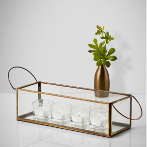 Vente en gros Grand porte-lampe chauffe-plat en verre personnalisé Poignées en métal de luxe Design rectangle fait à la main Décoration de maison de mariage élégante - Product Image 1