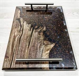 MOOD SQUARE WOOD EPOXY <b>RESIN</b> TRAY Fabulous Decorative Design for Serving Food in Kitchen Restaurants Home Use - Product Image 3