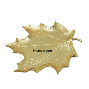 Plateau de service ovale de luxe plaqué or Gingko Designer pour fruits Plateau de coulée en métal d'artisan indien moderne pour les vacances de Noël - Product Image 5