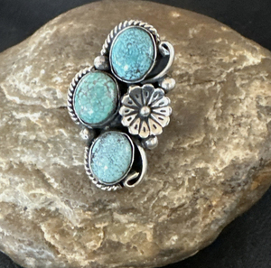 Vintage Look Trendy Handmade Sterling Silver 925 Gold Plated Wedding <b>Ring</b> Floral Natural Turquoise Oval Cut Diamond Bezel - Product Image 1