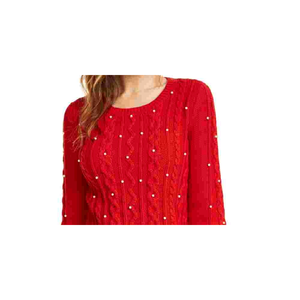 Maglione da Donna Maison Jules Rosso Taglia XL in Mohair a Trecce con Perle Finte e Motivo Azteco Traspirante per Autunno e Inverno - Product Image 2
