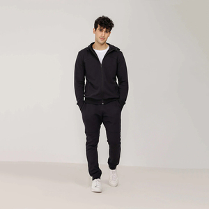 Jet <b>Black</b> 100% Cotton Winter Fashion Heavyweight Workout Premium Full Face Zip Digital Breathable Quick Dry Custom <b>Men</b> Zipper - Product Image 2