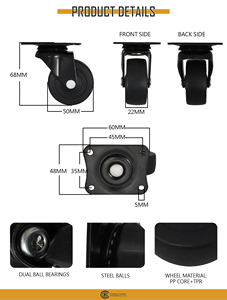 Roulettes coulissantes silencieuses de 2 pouces Roulette de meuble pivotante pour table et meuble d'armoire - Product Image 6