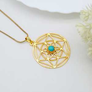Simple Turquoise Pendant Boho Brass Necklace For Women 18k Gold Plated Geometric Merkaba Star Jewelry For Wholesale/OEM/ODM - Product Image 6