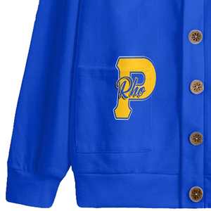 Cárdigan de lana de punto con botones y cuello en V azul Unisex bordado personalizado P o cualquier logotipo de letra para ropa universitaria/de equipo - Product Image 4