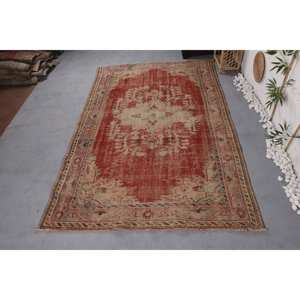 Alfombra de área grande Oriental Vintage, patrón de pasillo rectangular de retazos de lana rojo y Beige, látex de 10mm para uso en dormitorio, 6,3x9,4 pies - Product Image 1