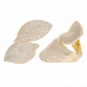 แหวนใบคู่สีทอง14K ประดับเพชรธรรมชาติเป็นประกายสำหรับแฟชั่นชั้นสูงที่หรูหรา - Product Image 4