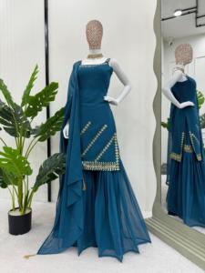 Designer Party Wear <b>Top</b>-Sharara And Dupatta With Thread & Sequence Work - Product Image 5