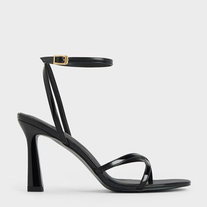 SAFFRON BLOOMS 2024 Matt Black Leather Stiletto High Spool Heels Party Sandals Ladies' Multi-Strap Round Toe <b>Shoes</b> for Women - Product Image 1