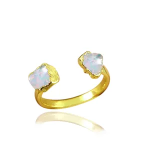 925 ayar gümüş ateş Opal kristal çift taş ayarlanabilir altın Vermeil elektroliz Birthstone yüzük toptan takı