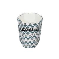 Poubelle en bois artisanale du Rajasthan, écologique, avec couvercle roulant, ouverture supérieure, design géométrique - Taille et couleur personnalisables, utilisation intérieure/extérieure
